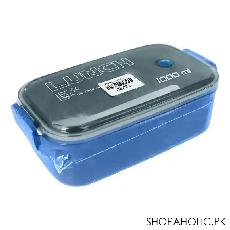 Plastic Lunch Box, 2 Compartments & Cutlery, 1000ml, Blue, 6.3in (H) x 3.1in (W) x 2.2in (D), Yc9008 - Image 3