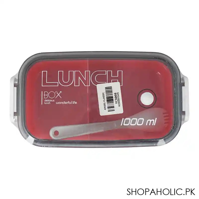 Plastic Lunch Box, 2 Compartments & Cutlery, 1000ml, Pink, 6.7in (H) x 3.1in (W) x 2.4in (D), Yc9008 - Main Image