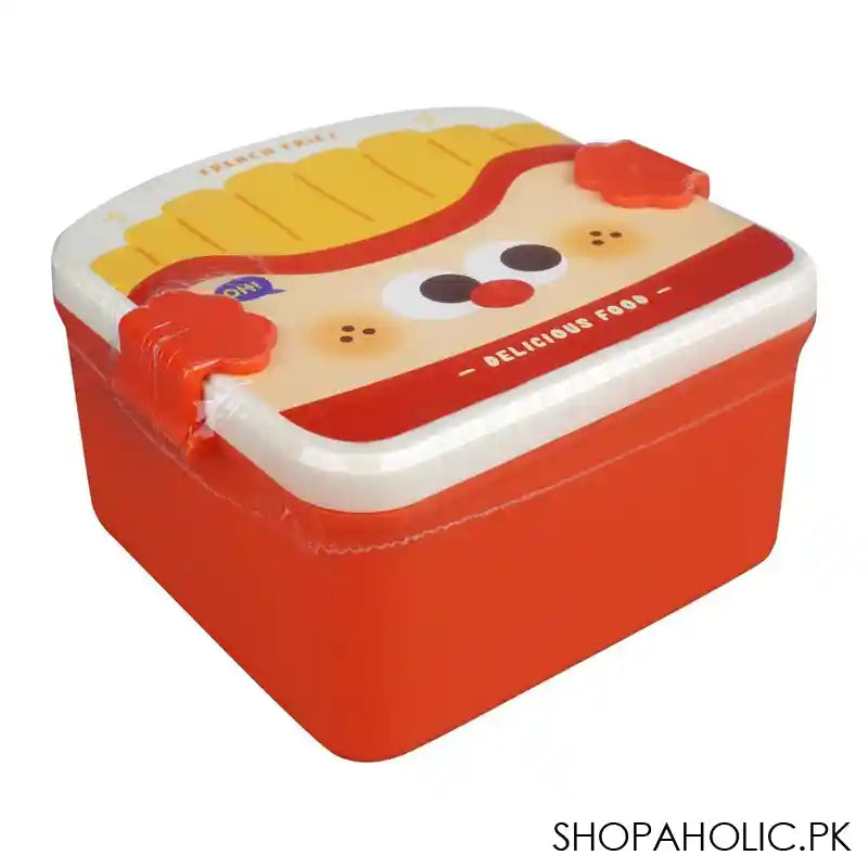 Plastic Lunch Box, 3 Compartments, Spoon & Fork, 1200ml, Red, 5.5in (H) x 5.1in (W) x 2.6in (D), 6824 - Main Image