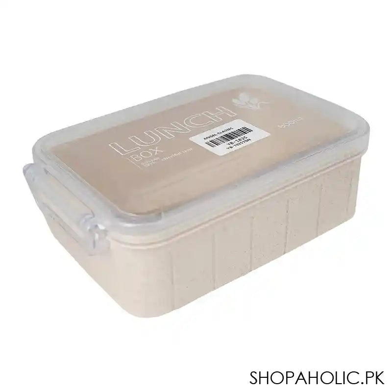 Plastic Lunch Box, Cutlery, 800ml, Beige, 6.5in (H) x 4.3in (W) x 2in (D), Yb-1825 - Main Image