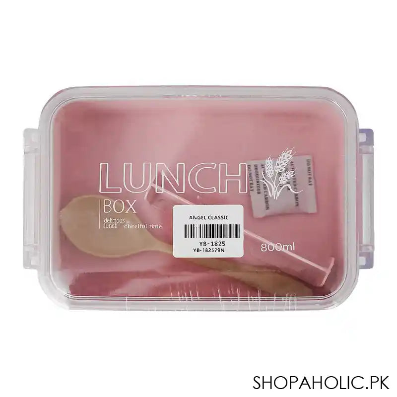 Plastic Lunch Box, Cutlery, 800ml, Pink, 6.3in (H) x 4.3in (W) x 2.2in (D), Yb-1825 - Main Image