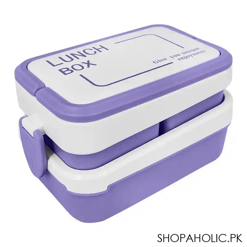 Plastic Lunch Box Including 3 Separate Rooms On 2 Levels, 1500ml, Purple, 5.9in (H) x 3.5in (W) x 1.8in (D), K-812 - Main Image