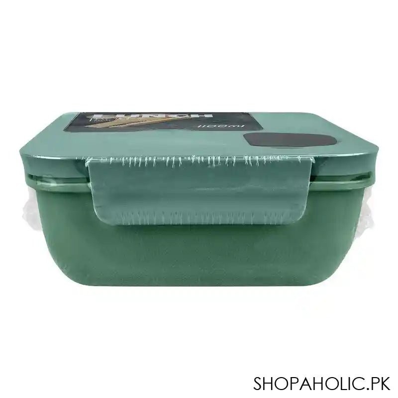 Plastic Lunch Box With Cutlery, 1100ml, Green, 2.4in (H) x 4.9in (W) x 4.1in (D), (1800) 0001003 - Image 2