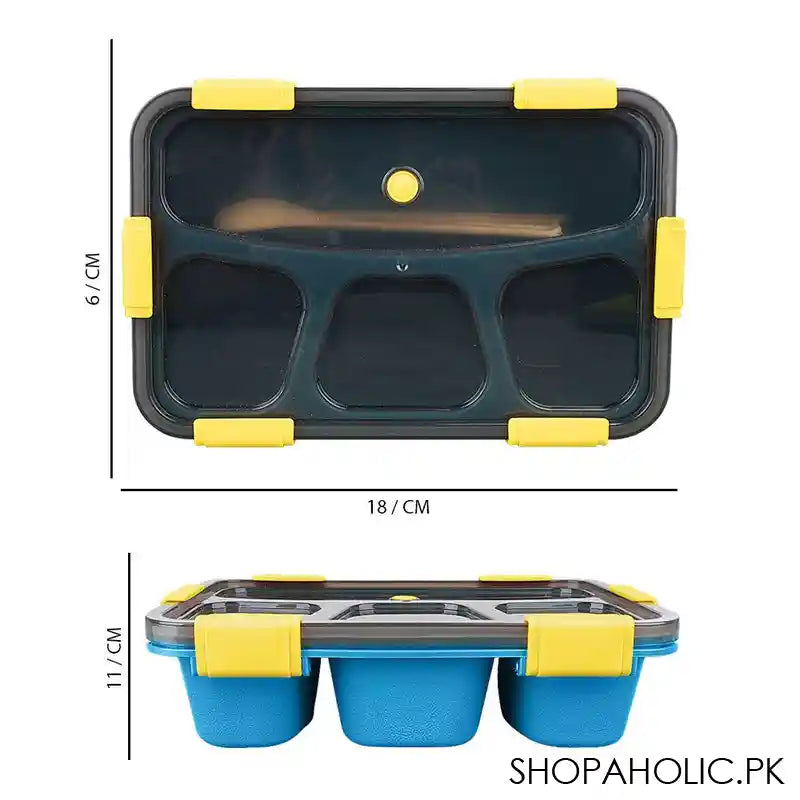 Plastic Lunch Box With Cutlery, 4-Compartments, Blue, 2.4in (H) x 7.1in (W) x 4.3in (D), (SH-205) 0001005 - Image 3