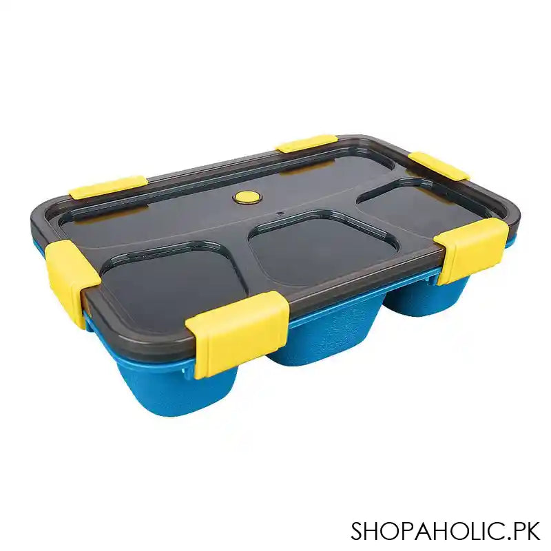 Plastic Lunch Box With Cutlery, 4-Compartments, Blue, 2.4in (H) x 7.1in (W) x 4.3in (D), (SH-205) 0001005 - Main Image