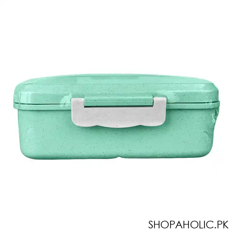 Plastic Lunch Box With Metal Cutlery, Green, 2.2in (H) x 6.5in (W) x 3.9in (D), (SH-203) 0001004 - Image 4