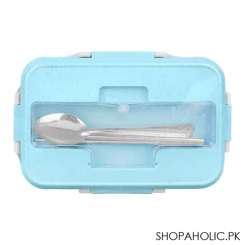 Plastic Lunch Box With Metal Cutlery, Light Blue, 2.2in (H) x 6.5in (W) x 3.9in (D), (SH-203) 0001004 - Image 4