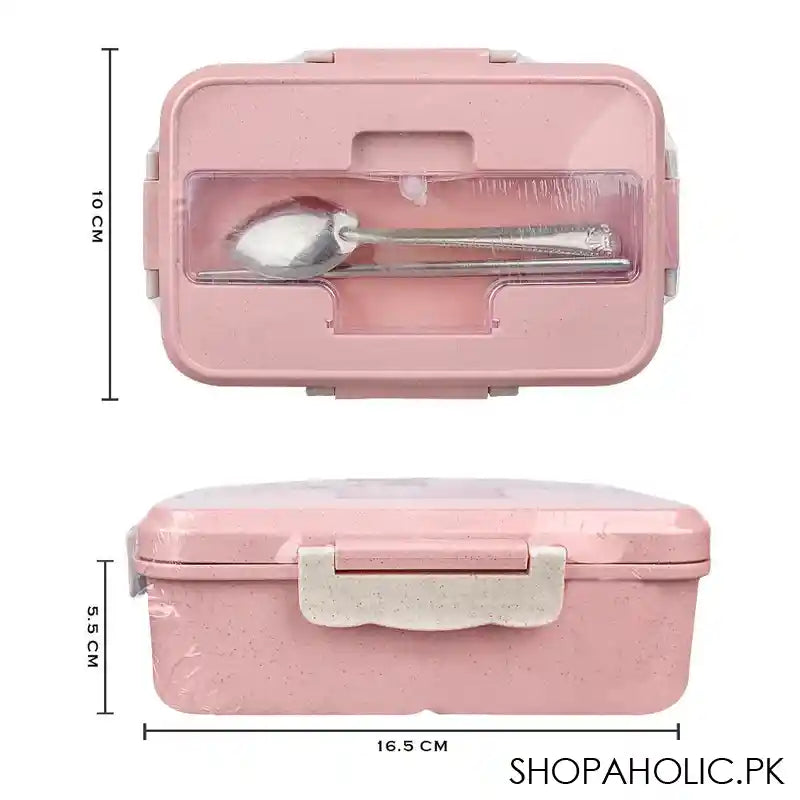 Plastic Lunch Box With Metal Cutlery, Pink, 2.2in (H) x 6.5in (W) x 3.9in (D), (SH-203) 0001004 - Image 2