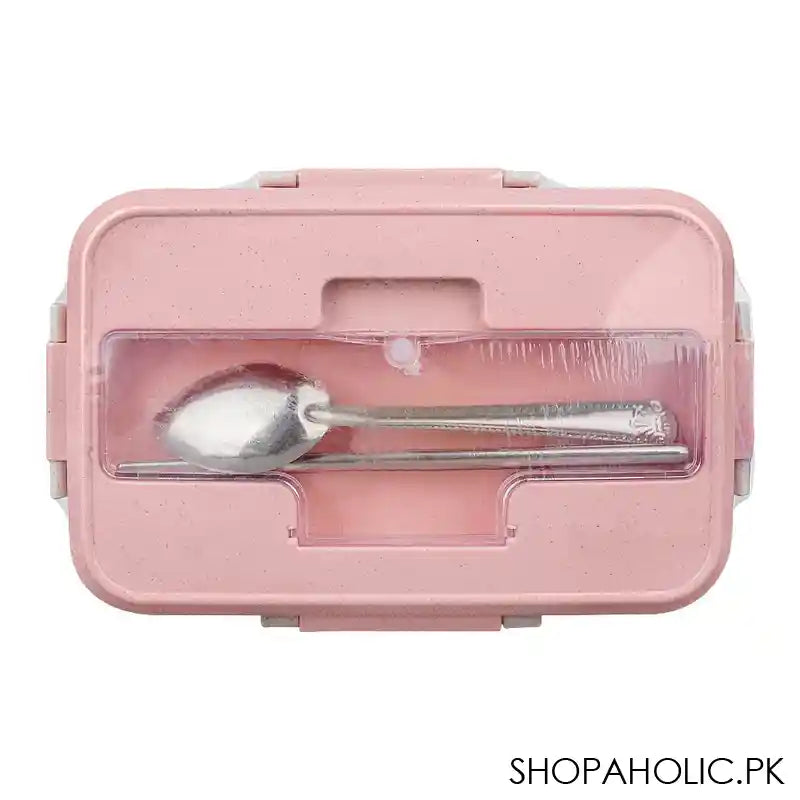 Plastic Lunch Box With Metal Cutlery, Pink, 2.2in (H) x 6.5in (W) x 3.9in (D), (SH-203) 0001004 - Image 4