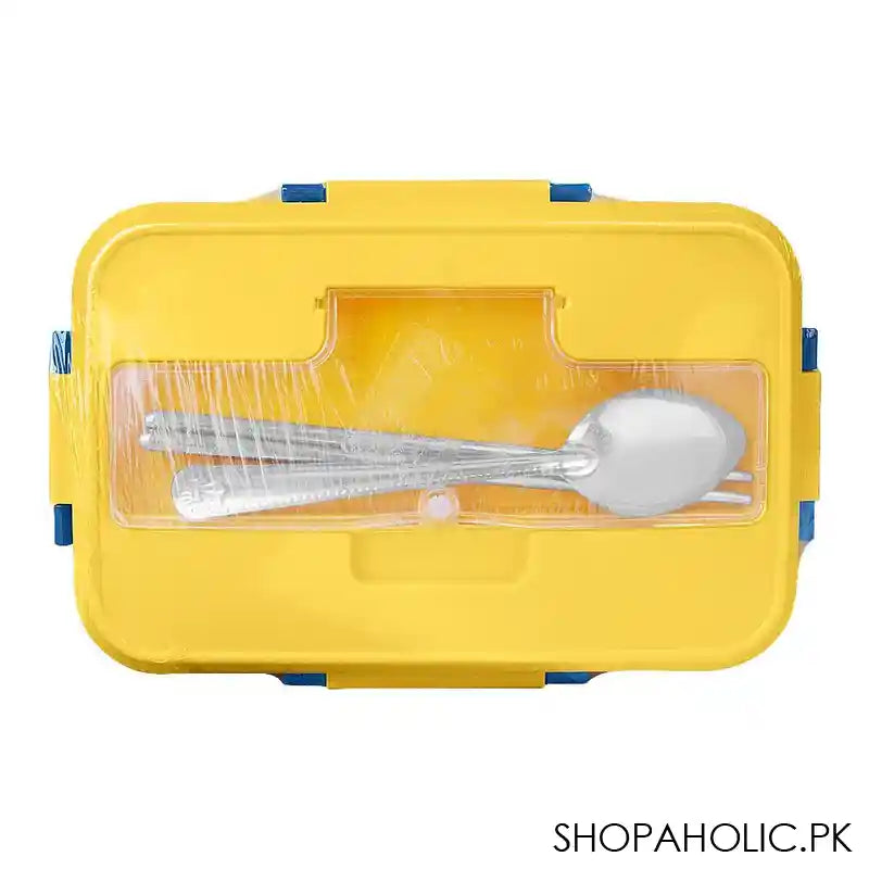 Plastic Lunch Box With Metal Cutlery, Yellow, 2.2in (H) x 6.5in (W) x 3.9in (D), (SH-203) 0001004 - Main Image