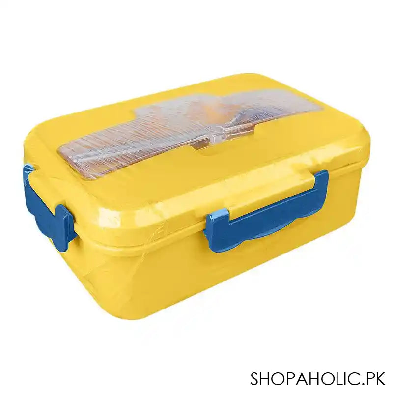 Plastic Lunch Box With Metal Cutlery, Yellow, 2.2in (H) x 6.5in (W) x 3.9in (D), (SH-203) 0001004 - Image 3