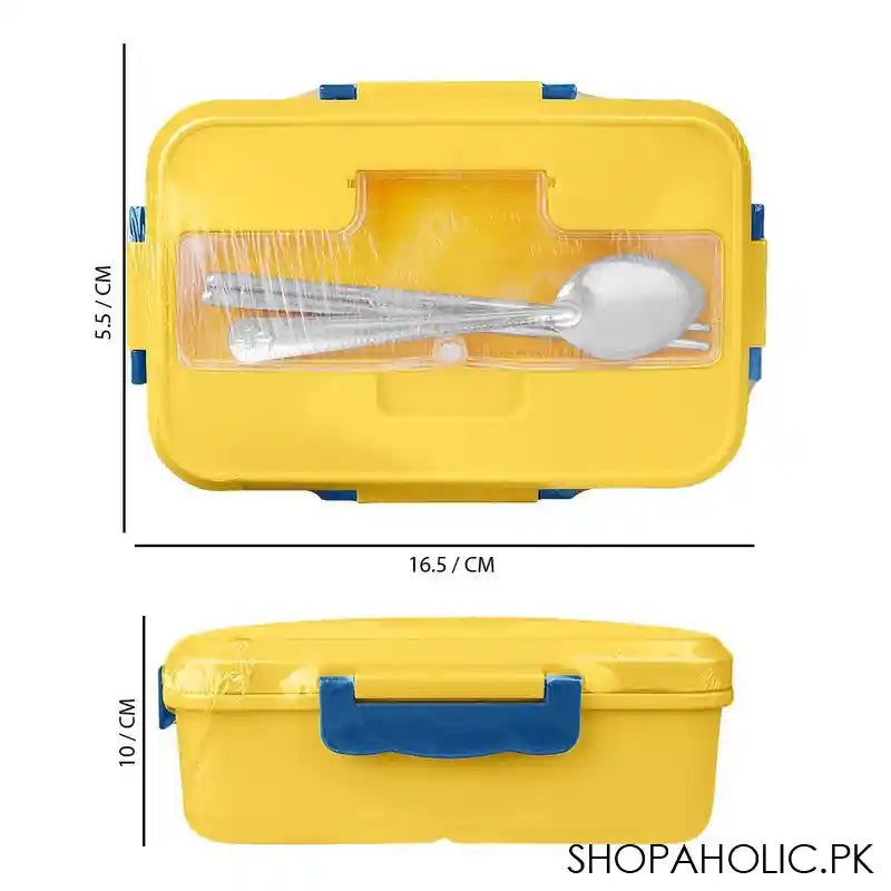 Plastic Lunch Box With Metal Cutlery, Yellow, 2.2in (H) x 6.5in (W) x 3.9in (D), (SH-203) 0001004 - Image 4