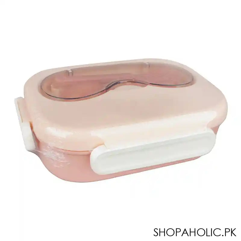 Plastic Snap Lock Lunch Box, 3 Compartments, Spoon & Fork, 1200ml, Pink, 6.3in (H) x 3.5in (W) x 2in (D), 25451 - Image 3