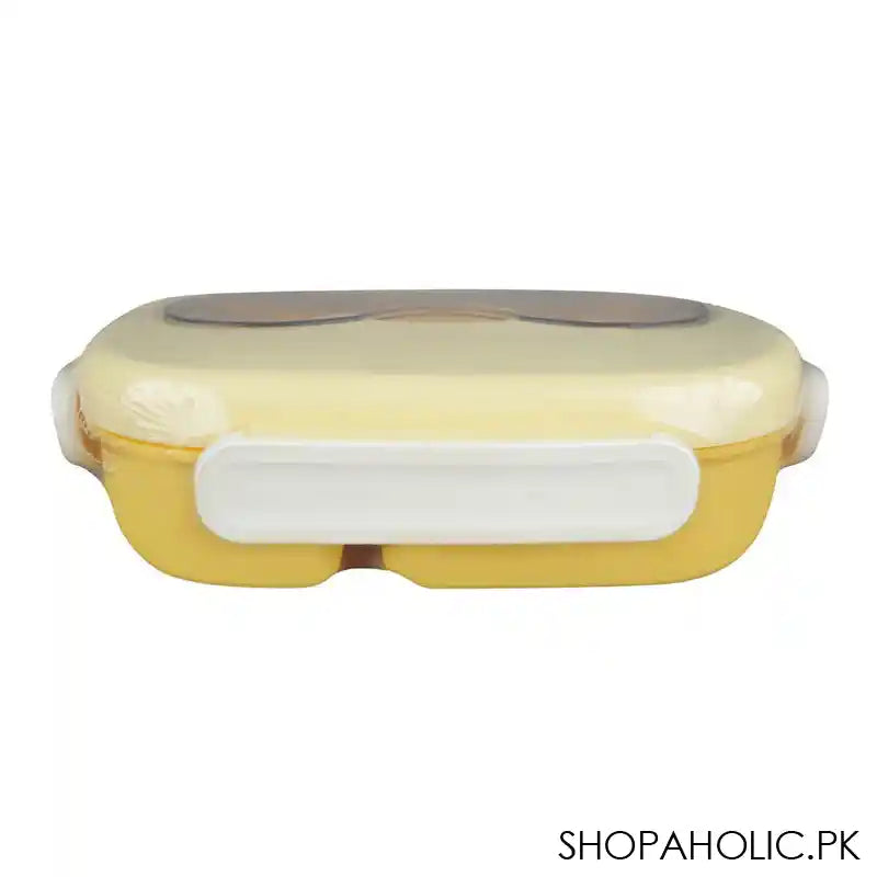 Plastic Snap Lock Lunch Box, 3 Compartments, Spoon & Fork, 1200ml, Yellow, 5.9in (H) x 3.3in (W) x 2in (D), 25451 - Image 2