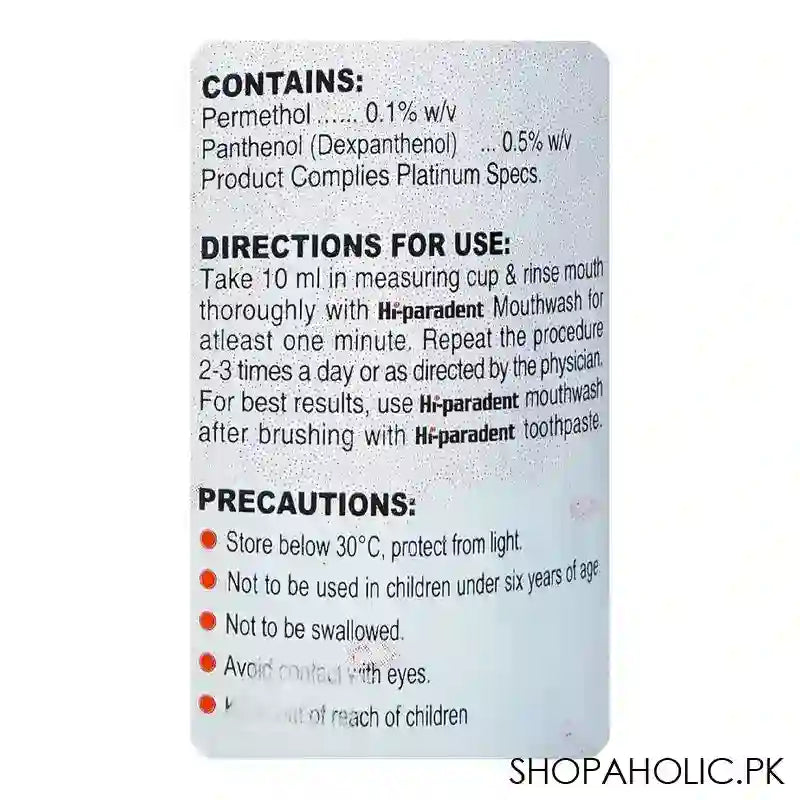 Platinum Pharmaceuticals Hi-Paradent Mouth Wash, For Fragile Gums, 240ml - Image 3