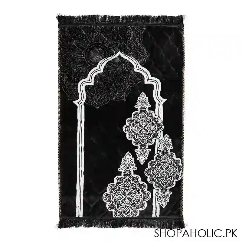 Plushmink Sujood Printed Single Janamaz/Prayer Mat, Gift Box, Black, F404049 - Main Image