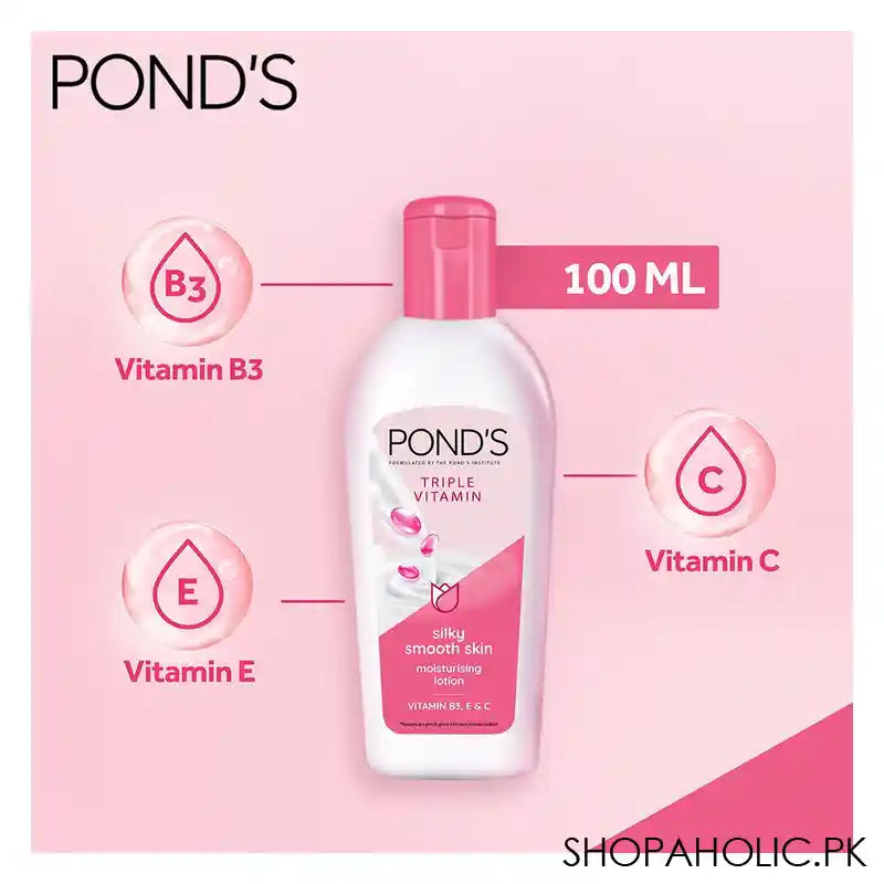 Pond's Triple Vitamin Moisturizing Lotion, Silky Smooth Skin, 100ml - Image 3