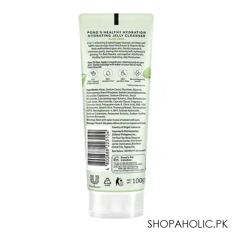 pond's healthy hydration aloe vera hydrating jelly cleanser with vitamin b3, for fresh & hydrated skin, 100g image2