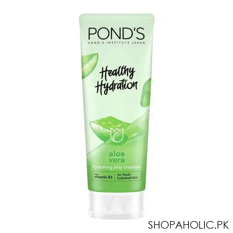 pond's healthy hydration aloe vera hydrating jelly cleanser with vitamin b3, for fresh & hydrated skin, 100g main image