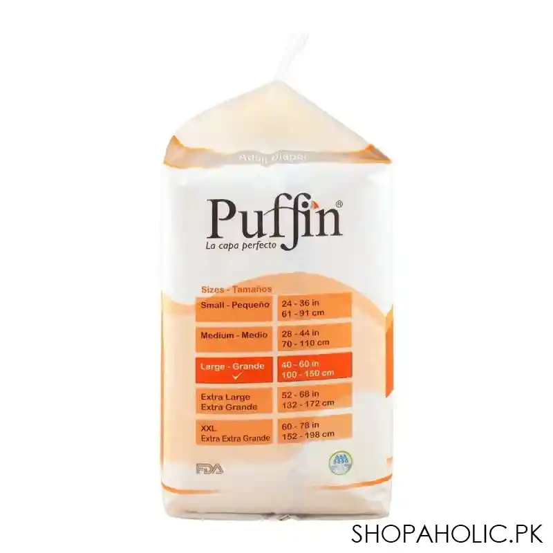 puffin adult diaper, large, 100 150cm/39 59 inches, 10 pack image2