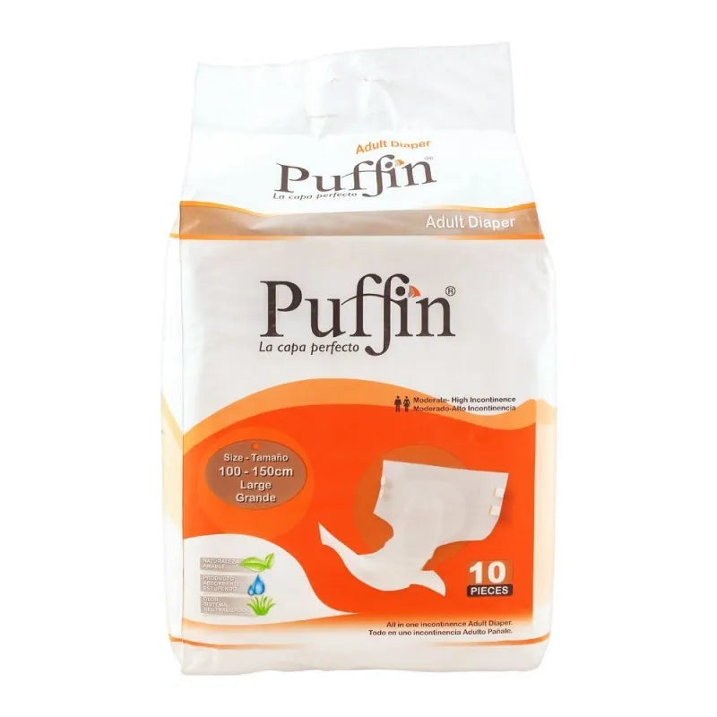 puffin adult diaper, large, 100 150cm/39 59 inches, 10 pack main image