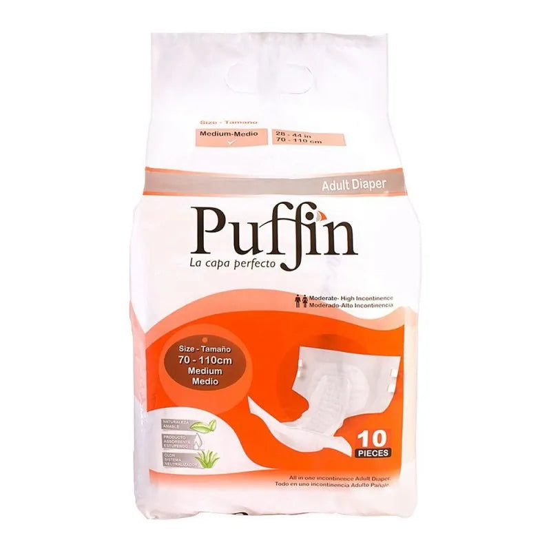 puffin adult diaper, medium 70 100 cm, 10 pack main image