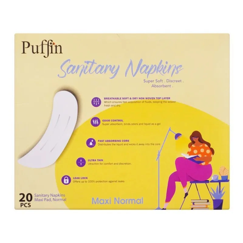 puffin sanitary napkins day maxi normal pads, 20 pack image2