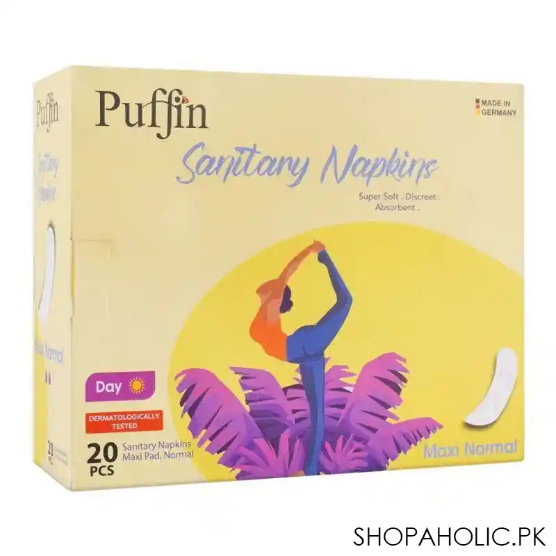 puffin sanitary napkins day maxi normal pads, 20 pack main image