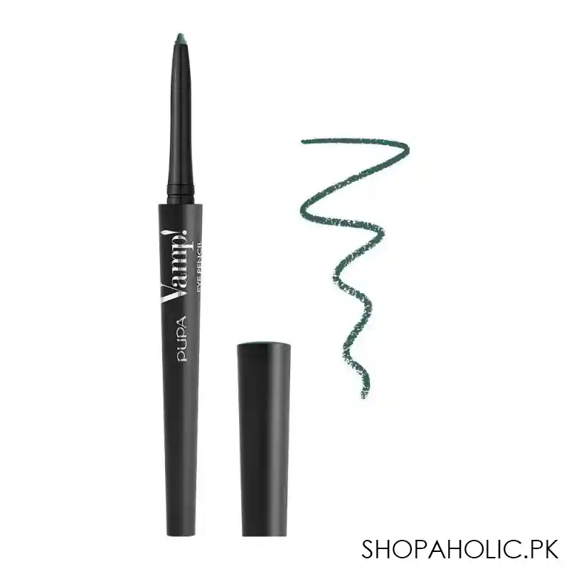 pupa milano vamp eye pencil 2 in 1 eyeliner and kajal waterproof, 301, ultimate malachite main image