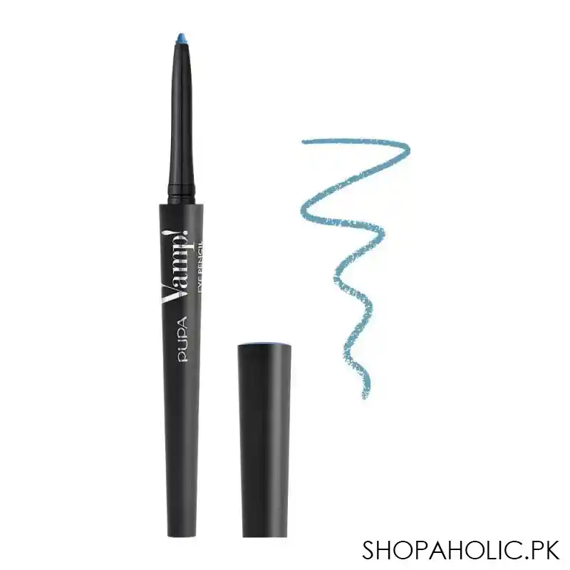 pupa milano vamp eye pencil 2 in 1 eyeliner and kajal waterproof, 403, eccentric blue main image