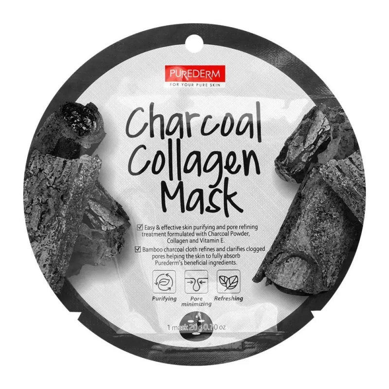 purederm charcoal collagen face mask, 18g main image