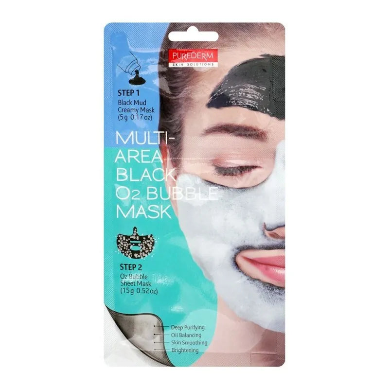 purederm multi area black o2 bubble face mask, 15 + 5g main image