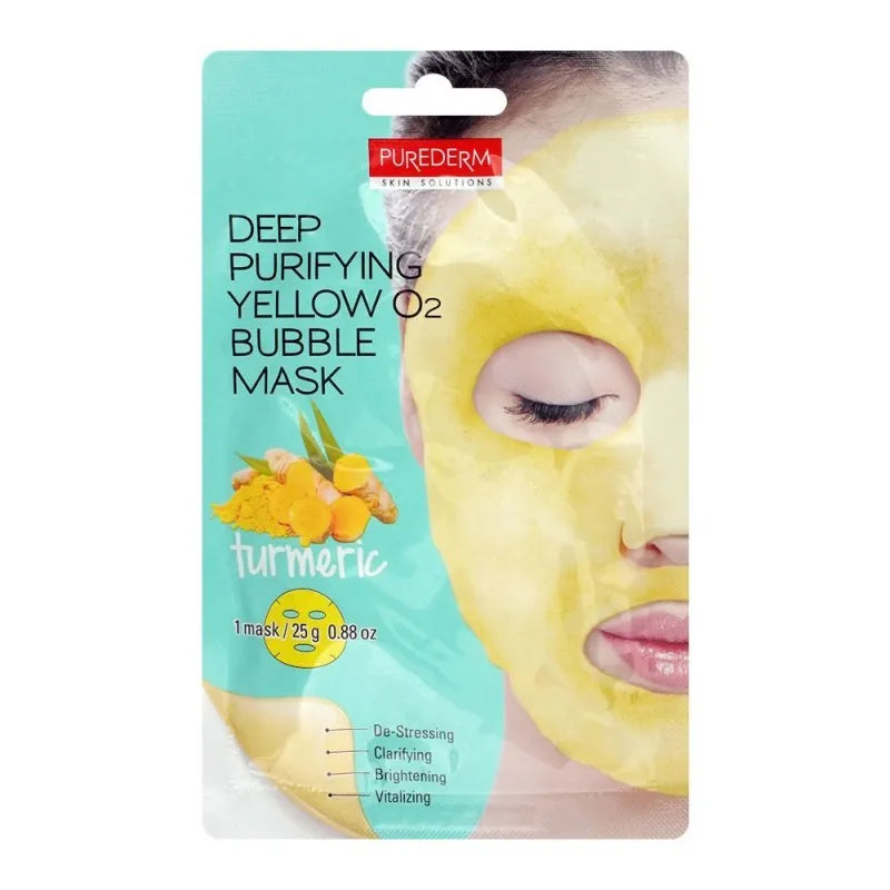 purederm turmeric deep purifying yellow o2 bubble face mask, 25g main image