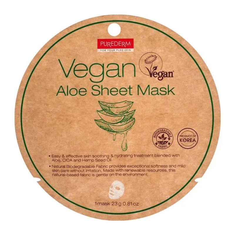 purederm vegan aloe sheet face mask, 23g main image