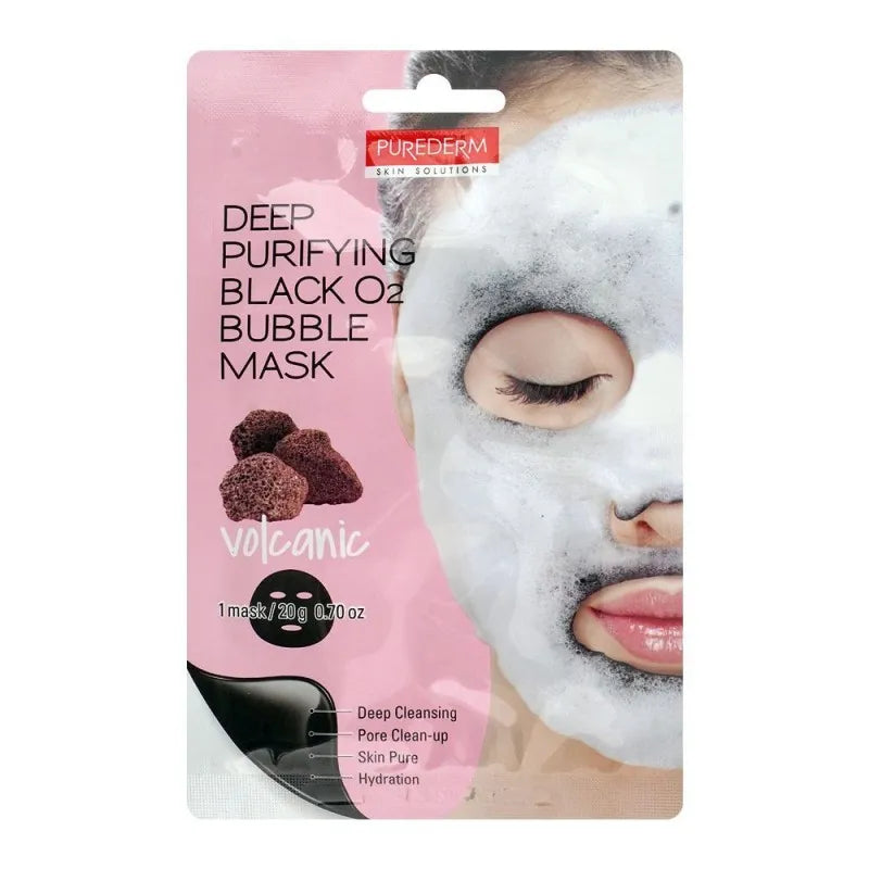 purederm volcanic deep purifying black o2 bubble face mask, 20g main image