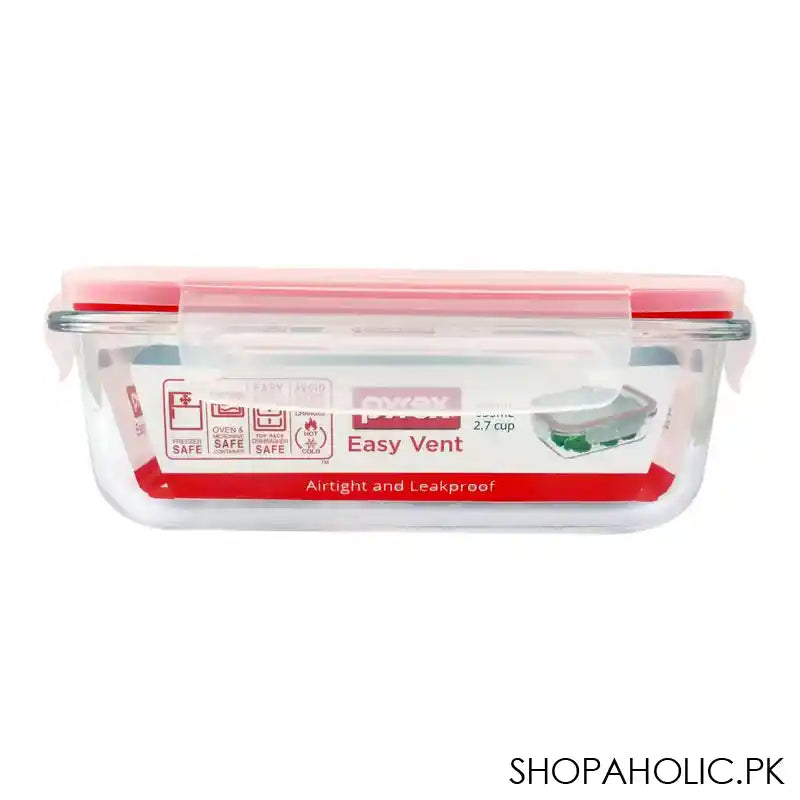 Pyrex Easy Vent Rectangular Glass Food Storage With Lid, 655ml, PX-EV655RC - Image 2