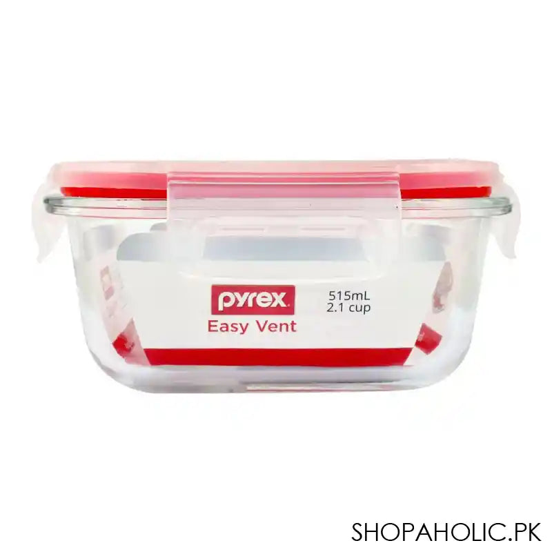 Pyrex Easy Vent Square Glass Food Storage With Lid, 515ml, PX-EV515S - Main Image