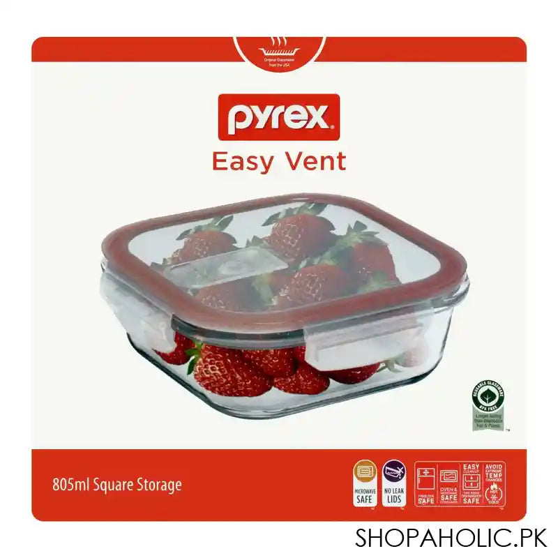 Pyrex Easy Vent Square Glass Food Storage With Lid, 805ml, PX-EV805S - Image 5