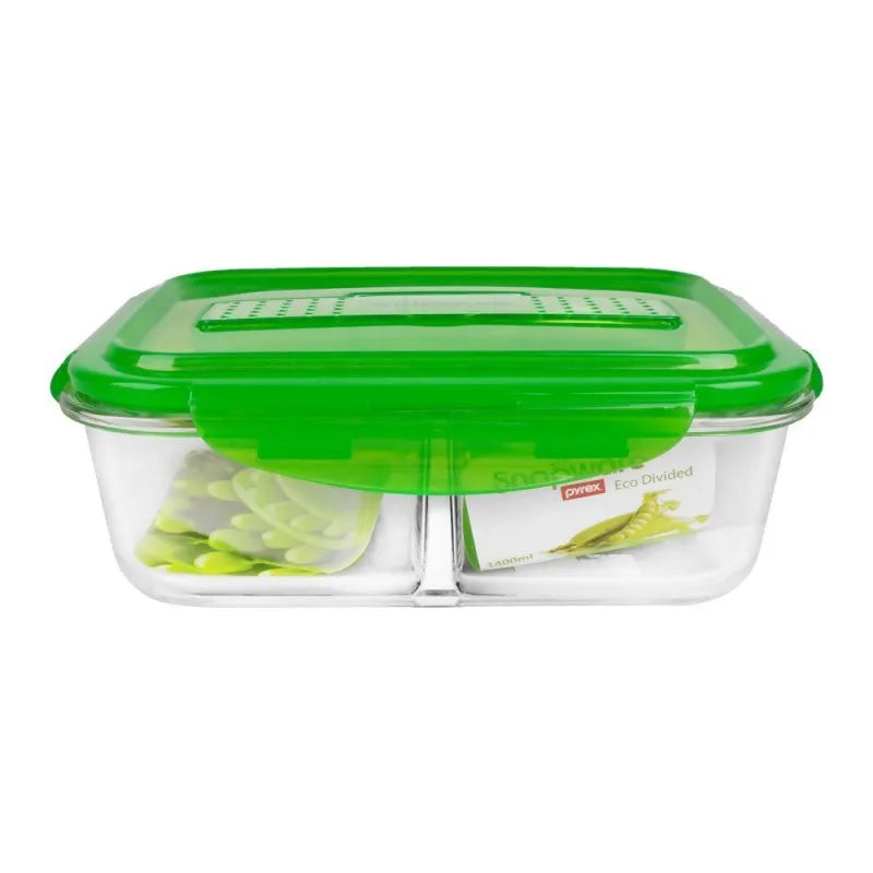 pyrex snap ware divided glass storage, 1400ml with clapboard, sn dvdln 1400rc/t main image