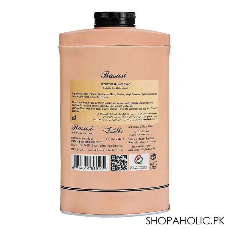 Rasasi Secret Perfumed Talc, For Women, 250g - Image 2