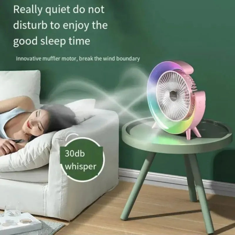 rechargeable desktop fan with colorful led light image2