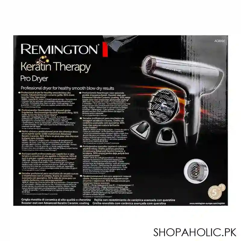 Remington Keratin Therapy Pro Hair Dryer, 1850W, AC8000CN - Image 6