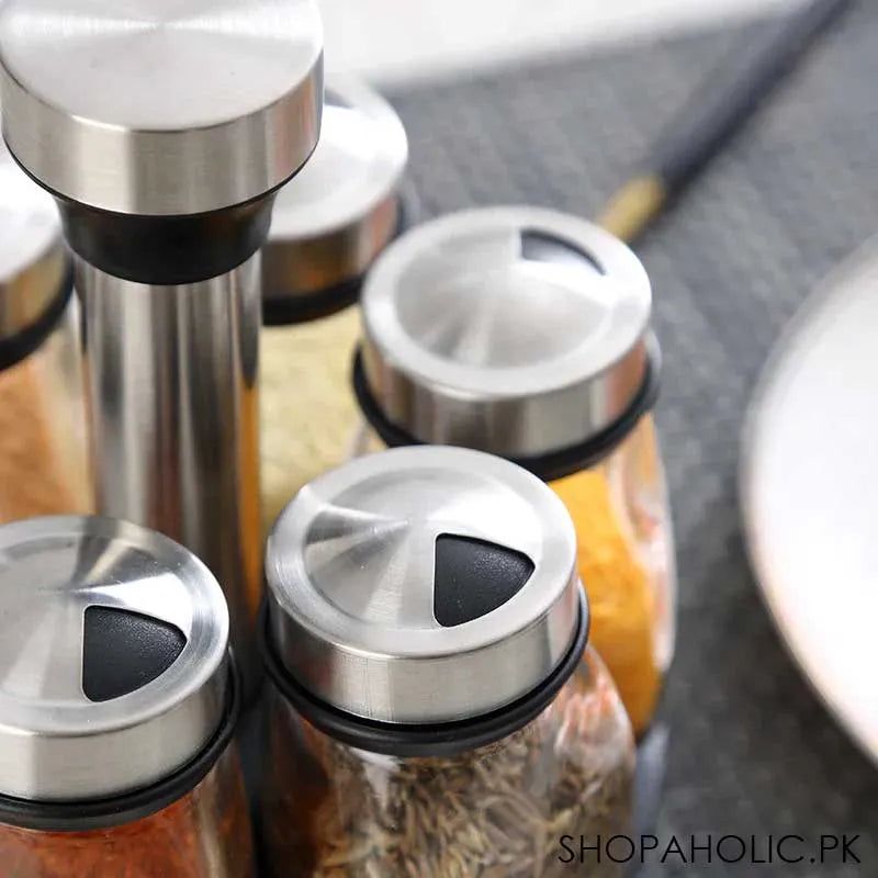 revolving spice rack with 6 glass spice jars image6