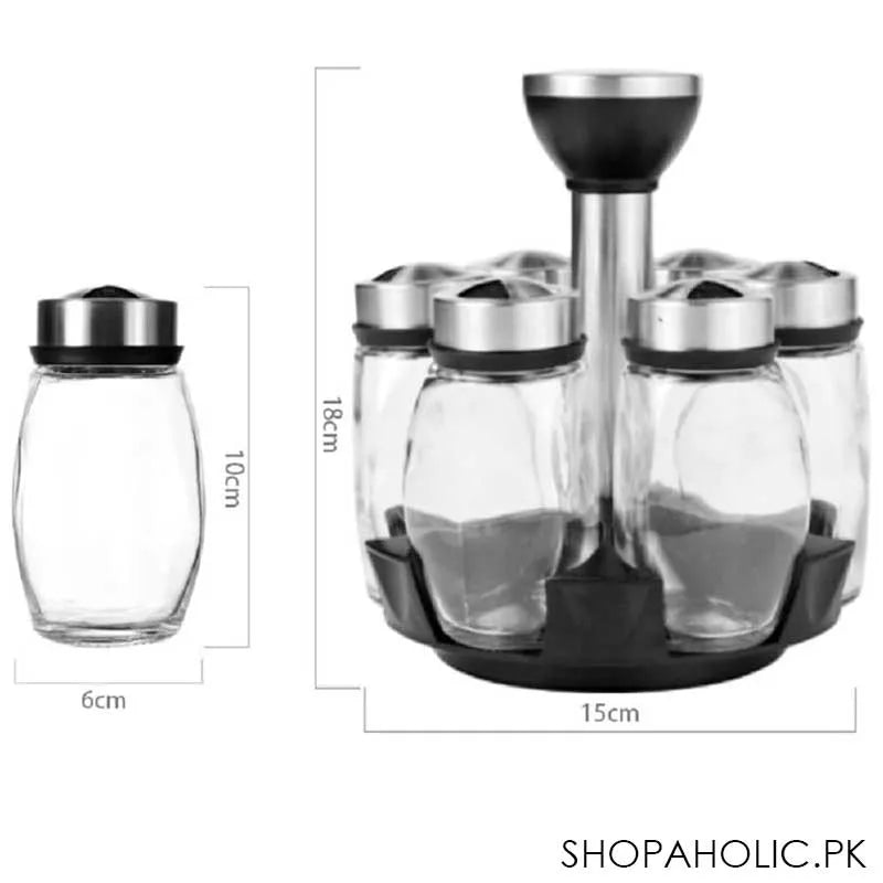 revolving spice rack with 6 glass spice jars image8