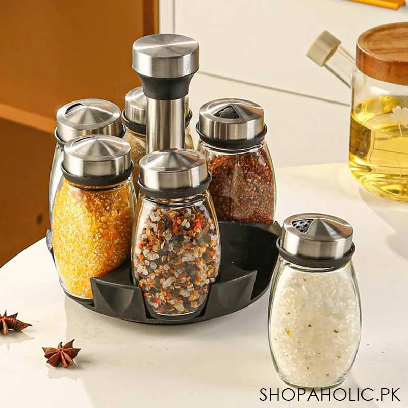 revolving spice rack with 6 glass spice jars main image