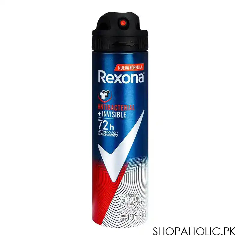 Rexona Men Antibacterial + Invisible 72H Motion Activated Deodorant Spray, For Men, 150ml - Main Image