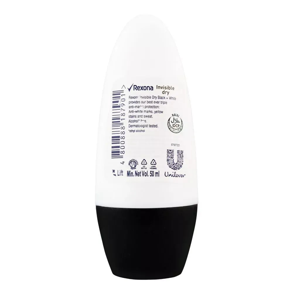 rexona motion sense invisible dry black + white roll on deodorant, 50ml image2