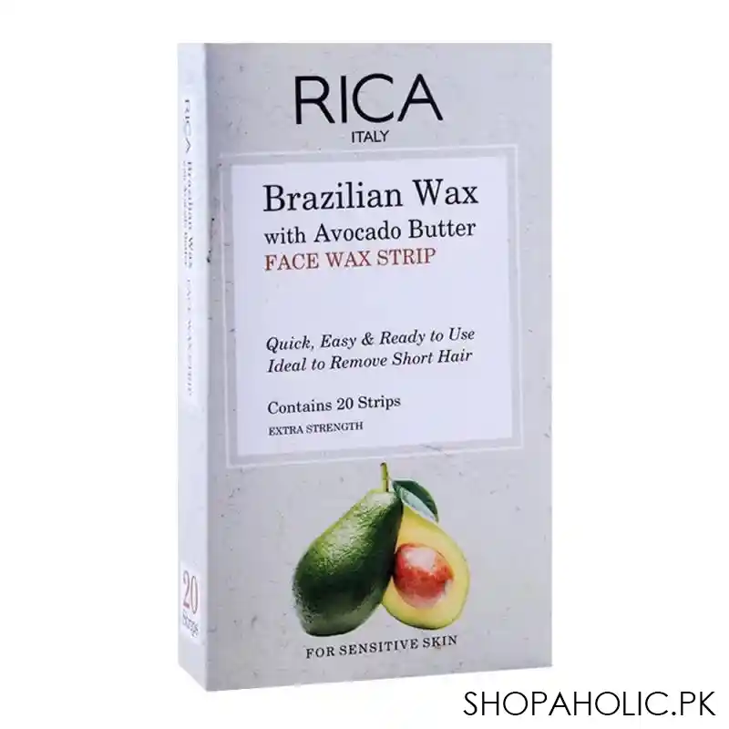 rica brazilian wax, with avocado butter, face wax strip, 20 pack, for sensitive skin main image