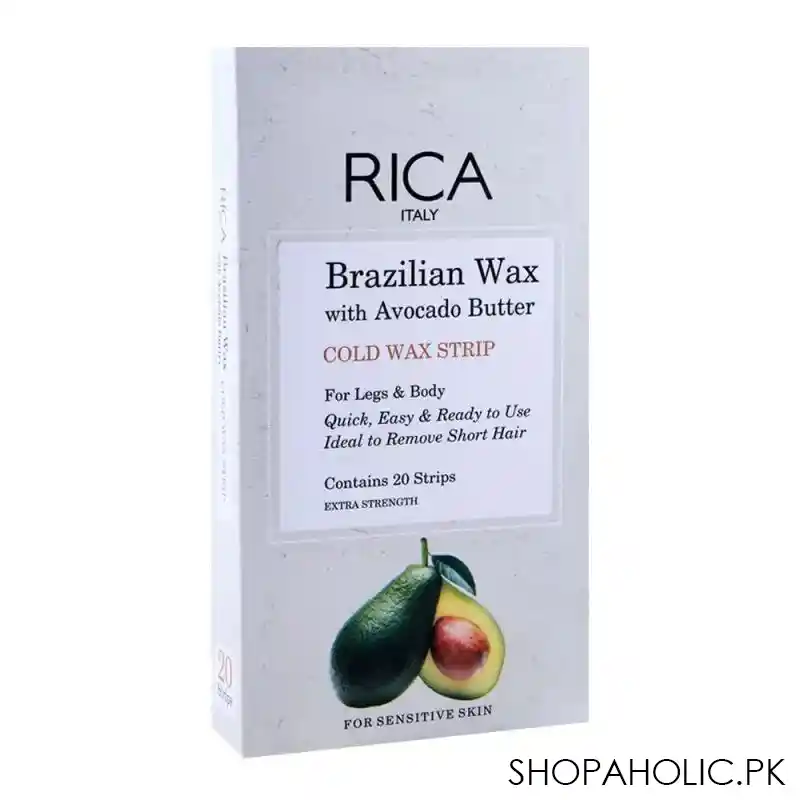 rica brazilian wax, with avocado butter, legs & body cold wax strip, 20 pack, for sensitive skin main image