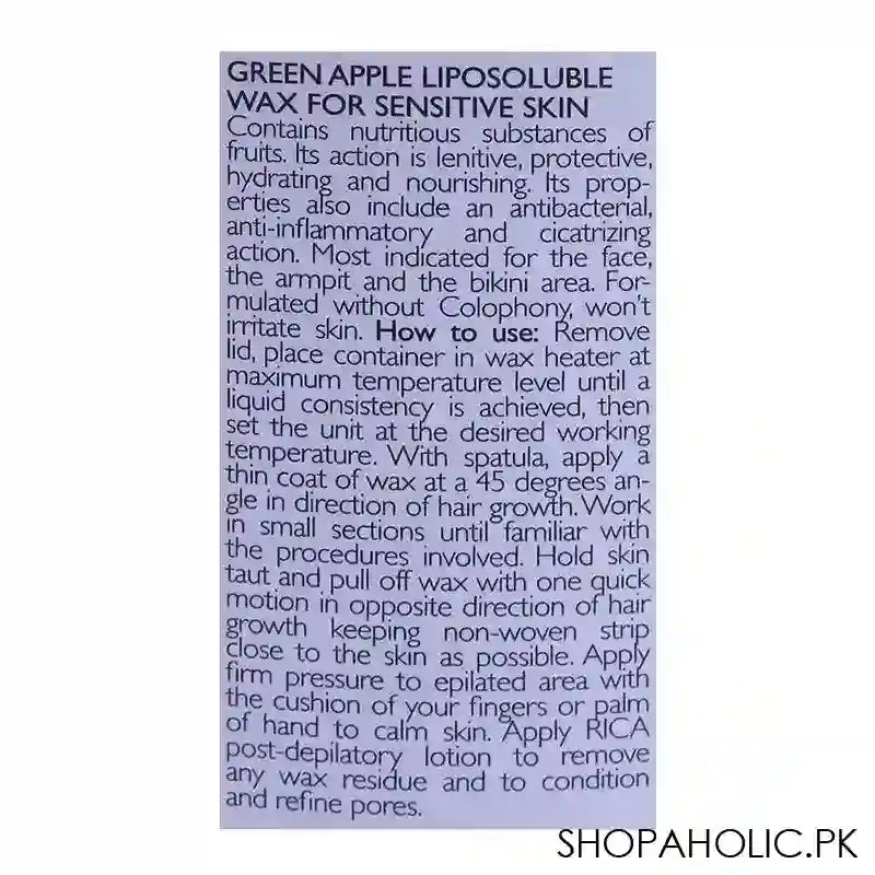 RICA Green Apple Sensitive Skin Liposoluble Wax 400ml - Image 4